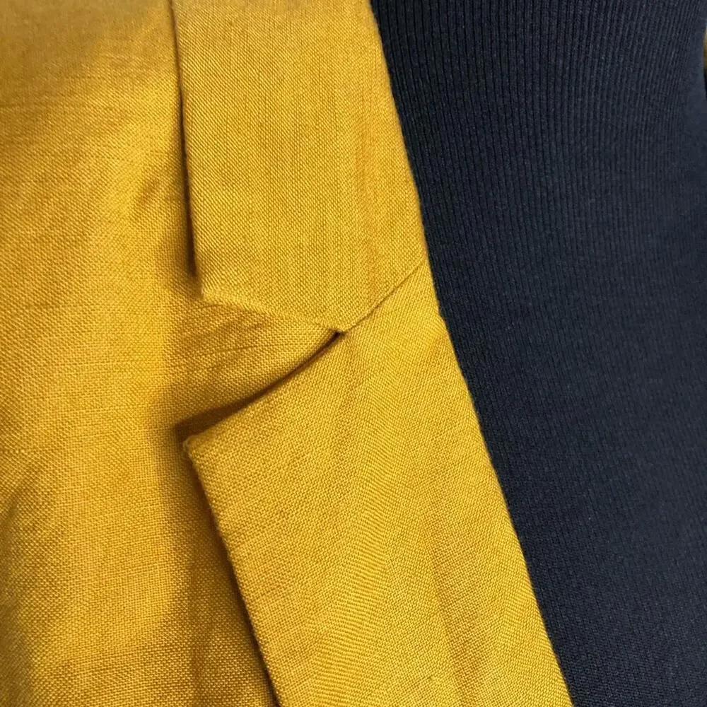 Ann Taylor Factory gold mustard linen blend open front blazer size 8